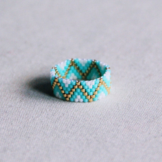Weven ring zigzag - mint/wit