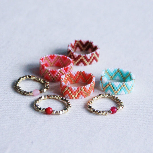 Weven ring zigzag - mint/wit