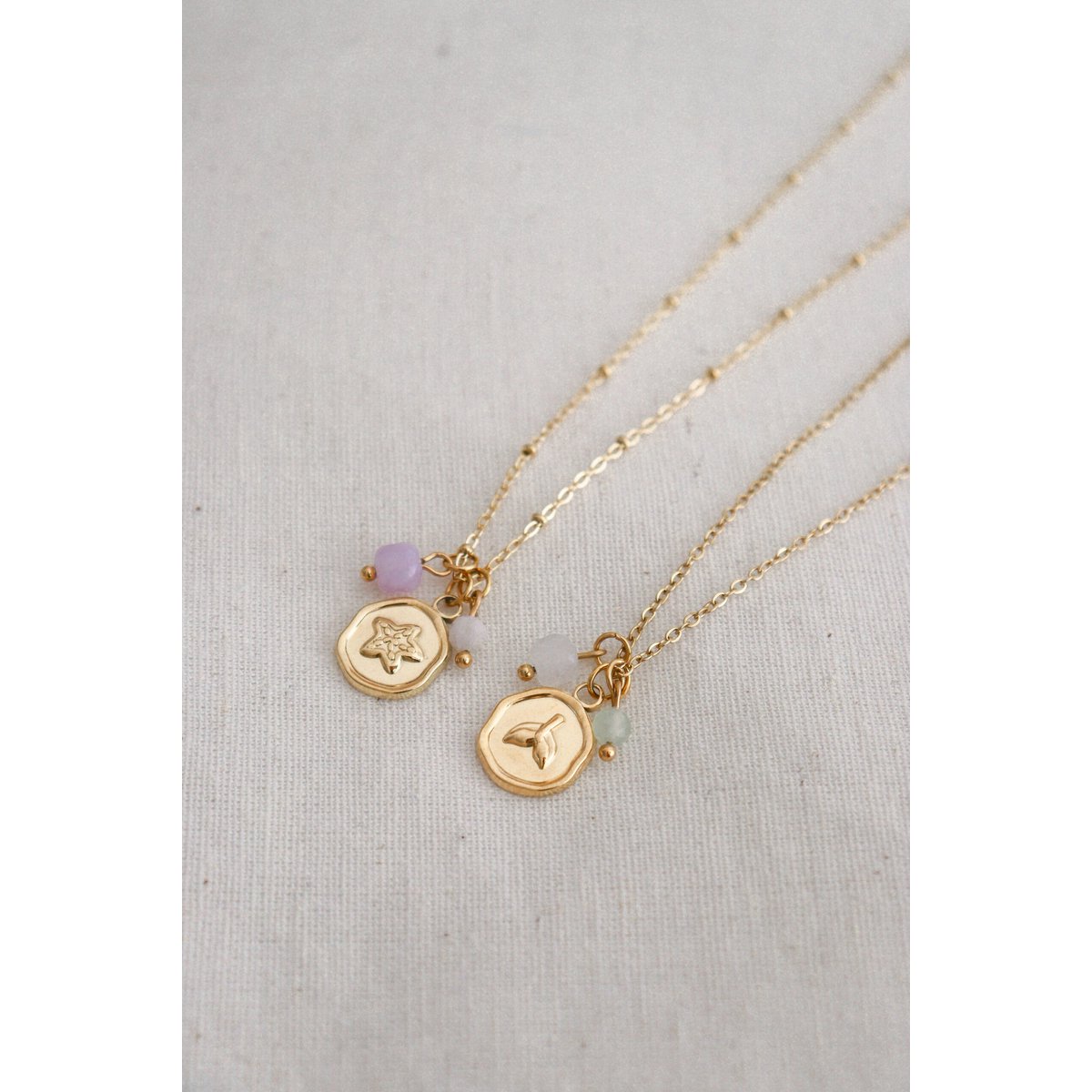 Ketting Maansteen, Chalcedoon & Zeester - Goud