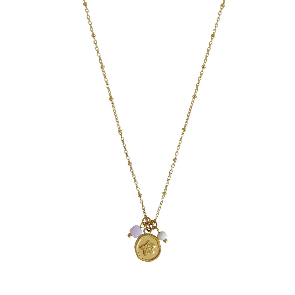 Ketting Maansteen, Chalcedoon & Zeester - Goud