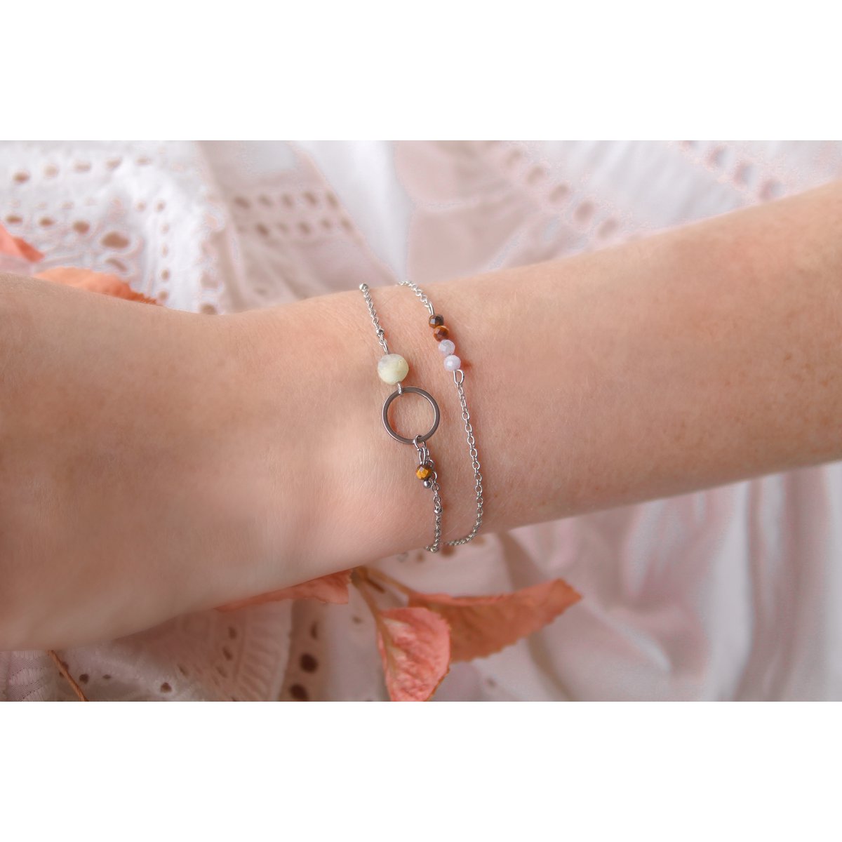 Armband Amazoniet & Tijgeroog Ring - Zilver