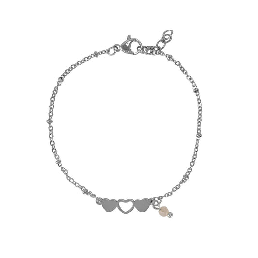 Armband Hartjes & Rozenkwarts - Zilver